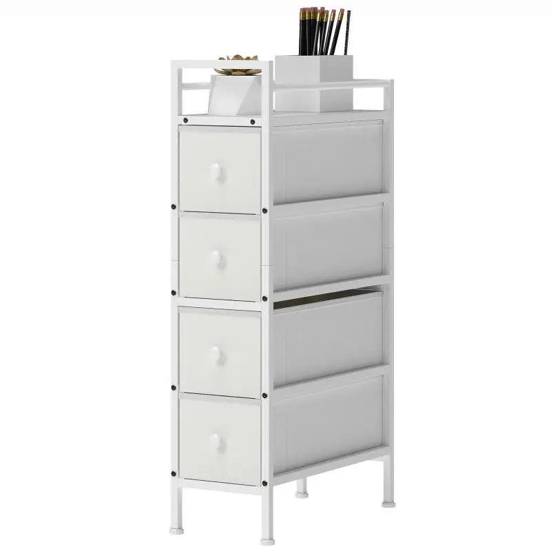 4-Drawer Fabric Chest of Drawers, 20 cm Deep, White
