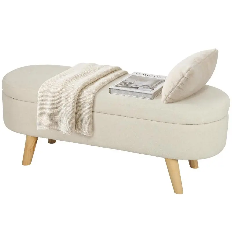 Fabric Storage Bench, 110 cm, Cream