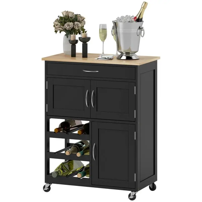 Kitchen Trolley with Wheels and 2 Cabinets
