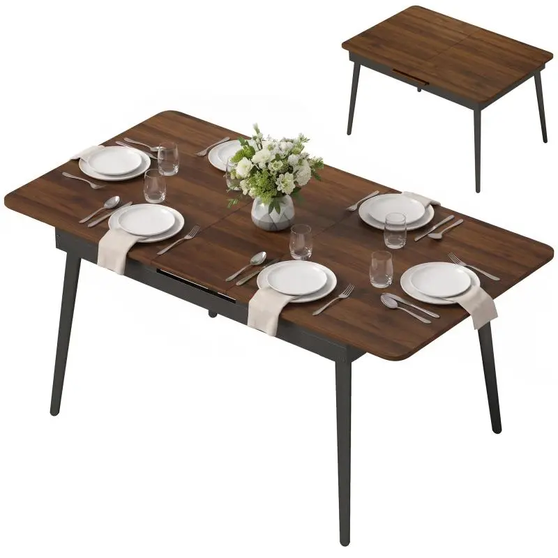 Industrial-Style Extendable Dining Table for 4–6 People, Rounded Corners, 130–160 x 85 x 75 cm, Walnut