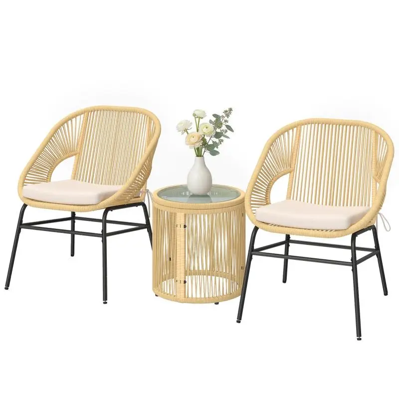 3-Piece Rattan Bistro Set with Cushions