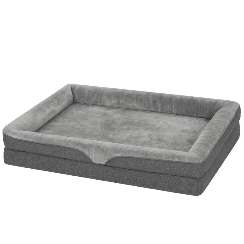 Grey Dog Bed with Raised Edges, 91 x 68 x 16 cm