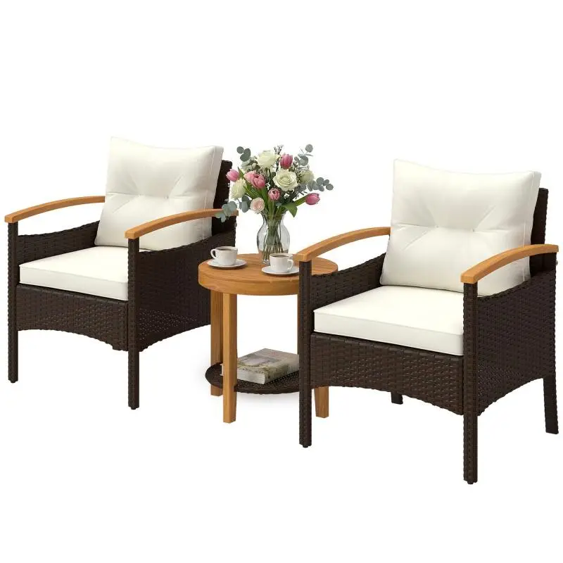 3-Piece Rattan Bistro Set with Cushions