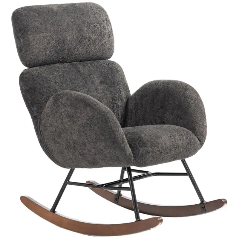 Rocking Chair with Adjustable Headrest, Dark Grey