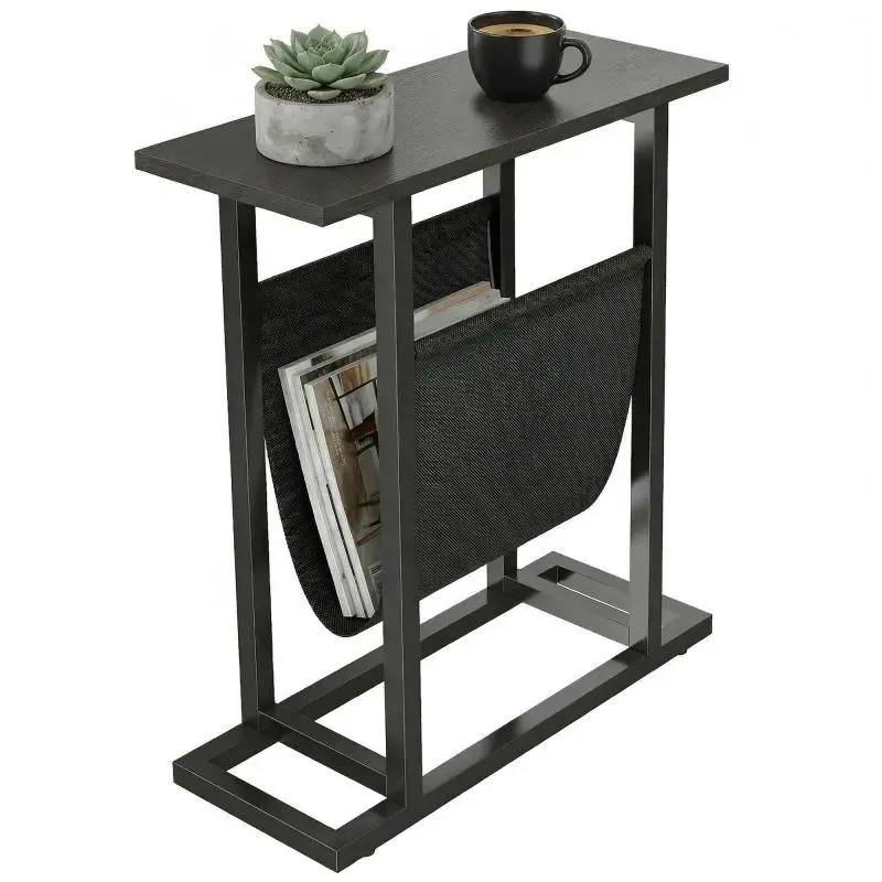 Side Table with Fabric Pocket and Steel Frame