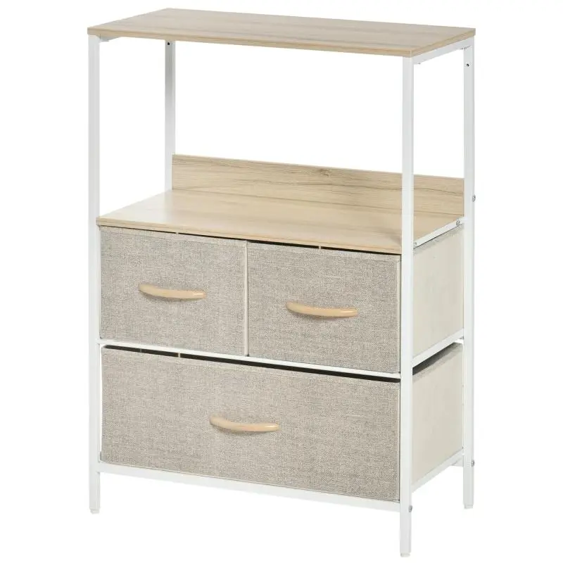 Storage Chest with 3 Fabric Drawers and Shelf