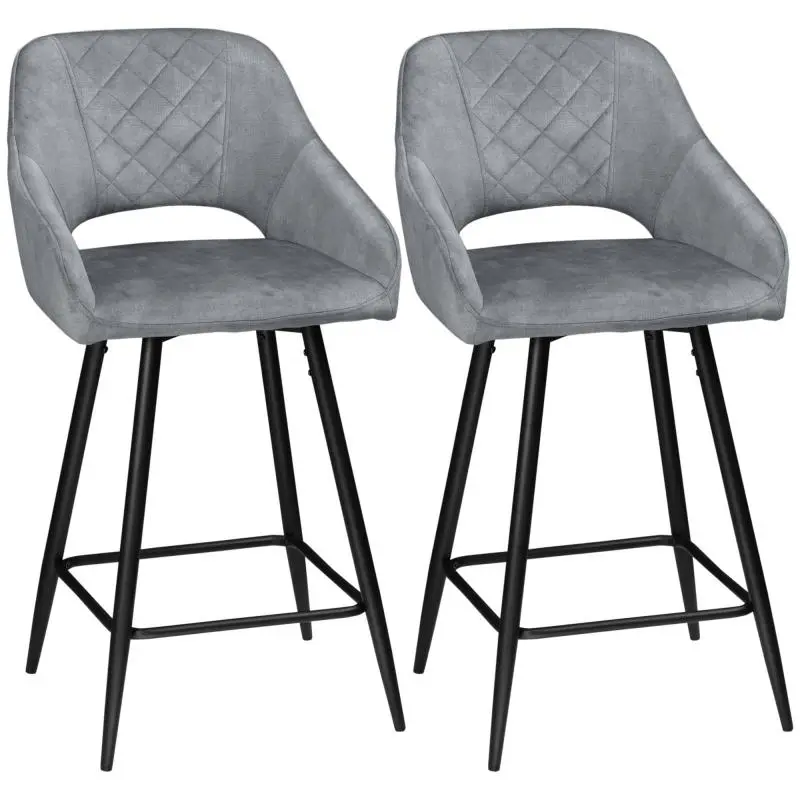 Set of 2 Bar Stools, Grey