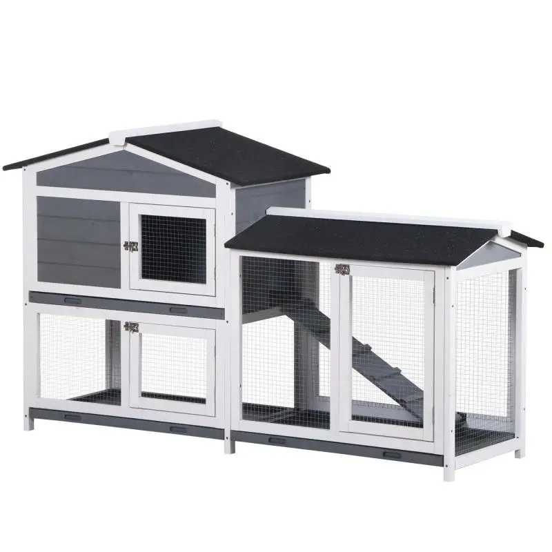 Wooden Rabbit Hutch with Run, 157.4 × 53 × 93.5 cm