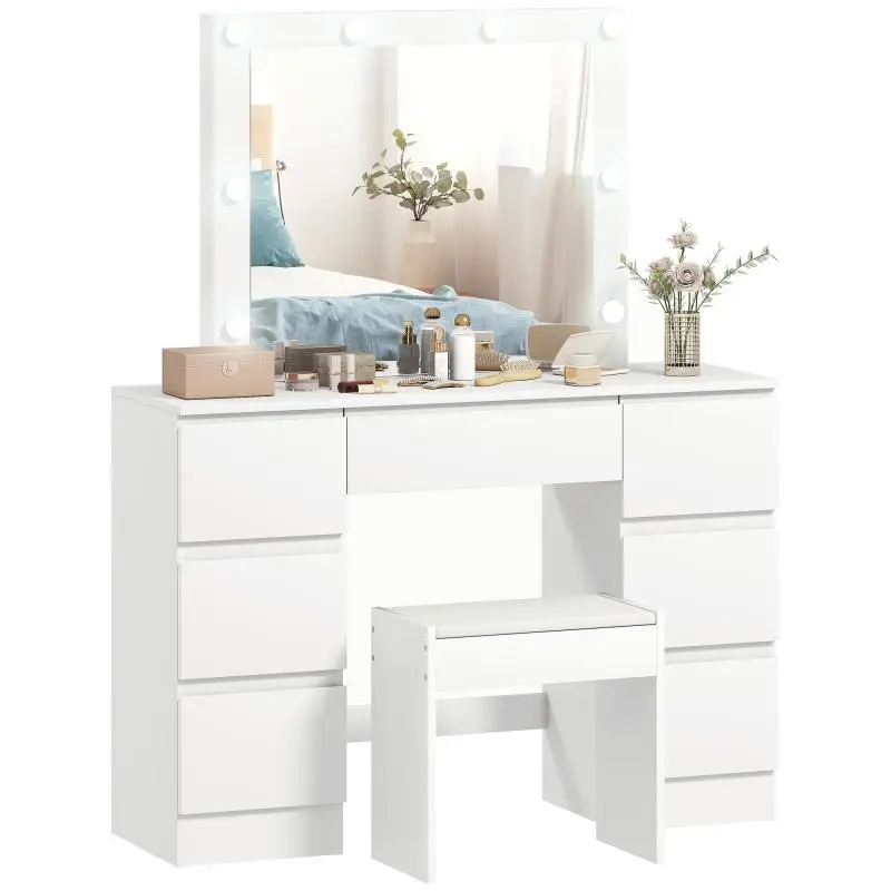 Dressing Table with LED Mirror and Stool, White