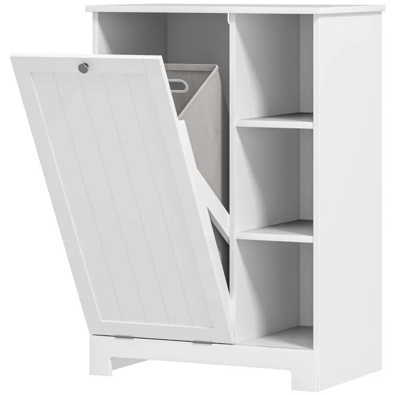 Bathroom Laundry Cabinet with Removable Basket and Shelves