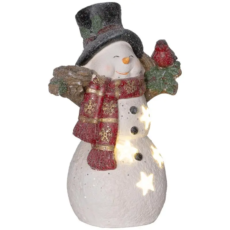 Christmas Snowman Decoration with Bird and LED Lights