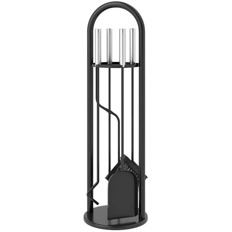 5-Piece Fireplace Tool Set with Round Stand