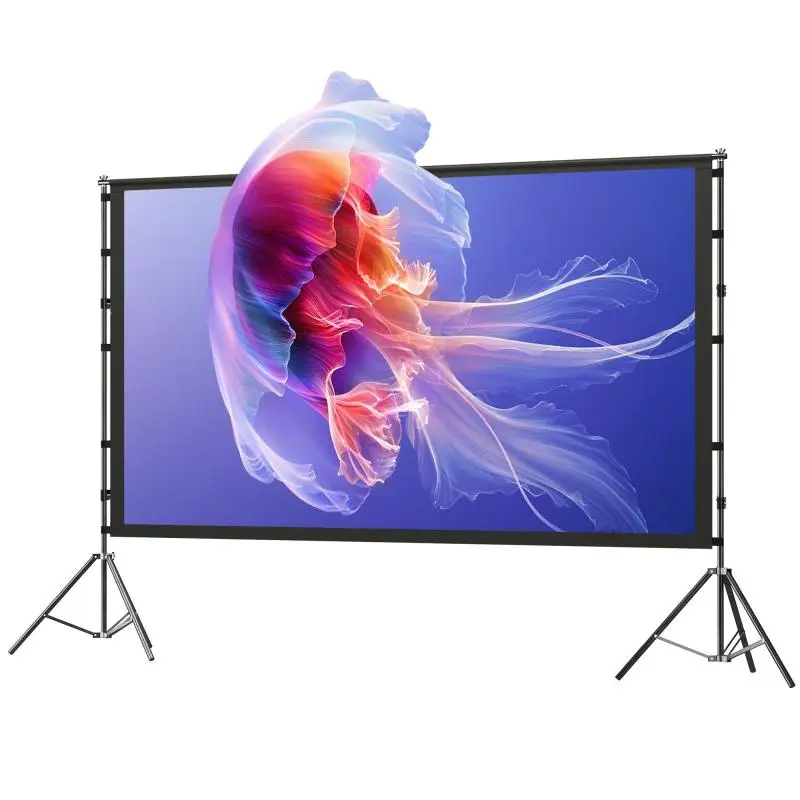 100-inch 16:9 HD 4K/8K Projector Screen with Stand, Portable Double-Sided Screen with Folding Tripods, White