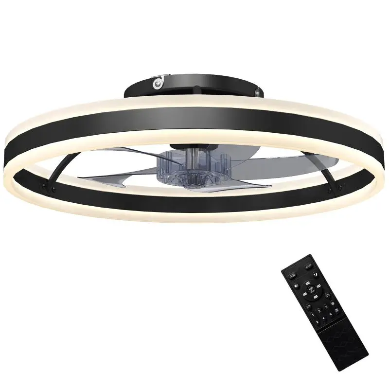 Black Ceiling Fan with Light and Remote Control, 50 cm
