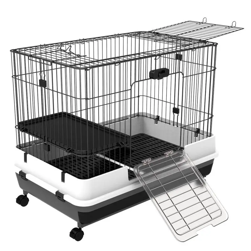 Black Metal Cage for Rabbits and Guinea Pigs with 2 Doors and Pull-Out Tray (81.2 x 52.7 x 70 cm)
