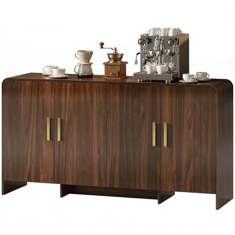 Kitchen sideboard/storage unit with 4 soft-close doors, 4 compartments, and rounded edges, 152x40x80cm, walnut