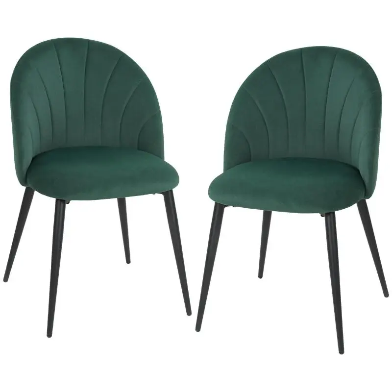 Set of 2 dining chairs, upholstered armless kitchen chairs, steel legs, 52x55x79cm, green