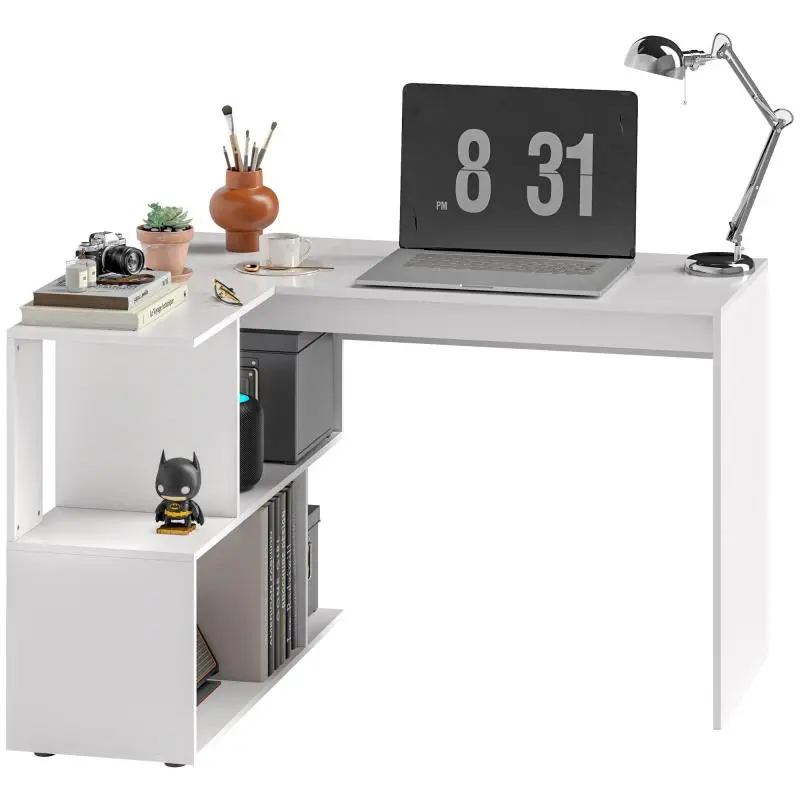 Corner Office Desk with 4 Shelves, 120 × 100 × 77 cm