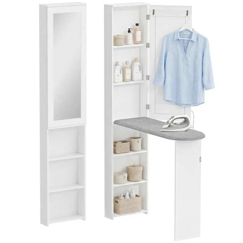 Foldable Ironing Board Cabinet with Mirror, 106 cm, White