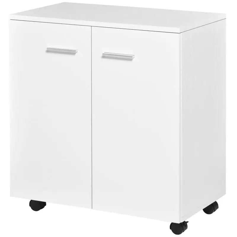 Low Sideboard Storage Unit on Wheels, 60 cm, White