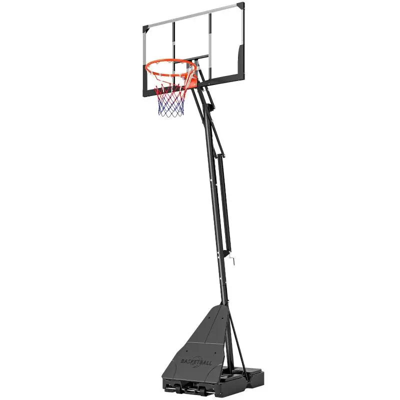 Portable basketball hoop, height-adjustable from 2.45 to 3.05 m, shatterproof backboard, hand-crank height adjustment