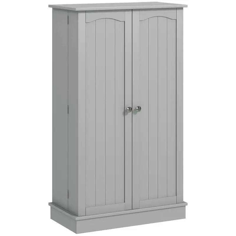 Kitchen Pantry Cabinet with 2 Doors and 16 Shelves – Modern Cupboard with Adjustable Shelves (60x30x104cm, Grey)