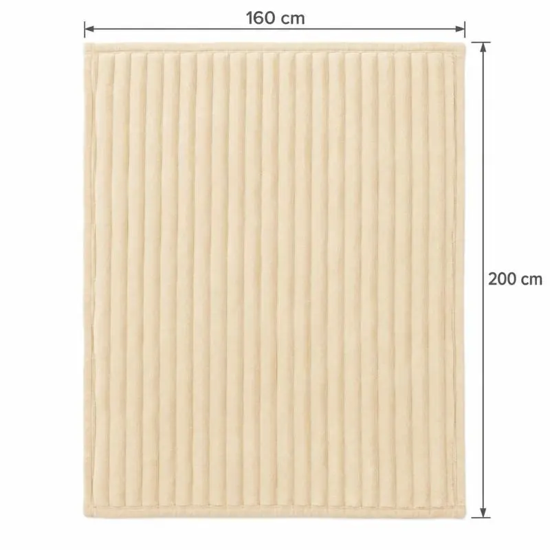 Ribbed Flannel Fleece Blanket 160 x 200 cm, Soft Warm Throw for Bed and Sofa, Lightweight Fluffy Corduroy-Stripe Blanket, Machine Washable - Cream