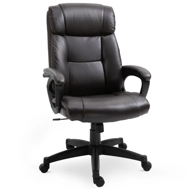 Adjustable ergonomic office chair with 360 Degrees swivel casters and PU synthetic upholstery, 64 x 73 x 106–115.5 cm, chocolate brown.