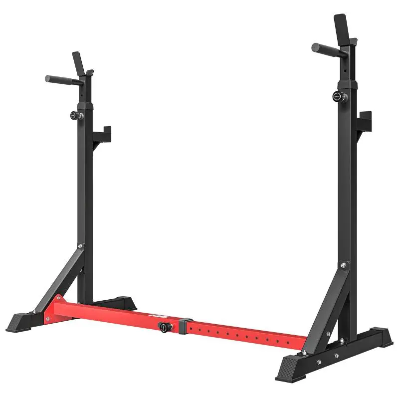 Steel Barbell Stand with Adjustable Height and Width, 77–122 x 73 x 121–171 cm, Black and Red