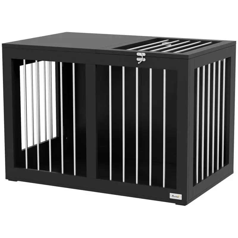 Dog Cage / Dog Crate / Dog Transport Box, 2 Doors, Lockable, Steel Mesh, 80 cm x 50 cm x 56.5 cm, Black
