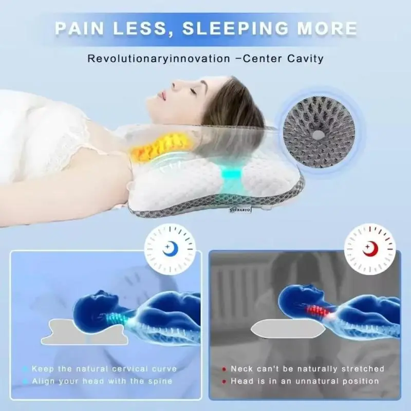 Ergonomic butterfly neck pillow made of memory foam, 3-point support for head, neck and shoulders, removable and washable cover, ideal for comfort and