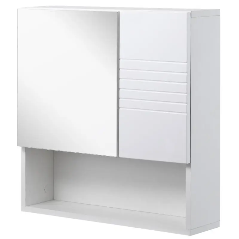 Bathroom Mirror Cabinet, Wall-Mounted Mirrored Storage Cabinet, 54x15x55cm, White