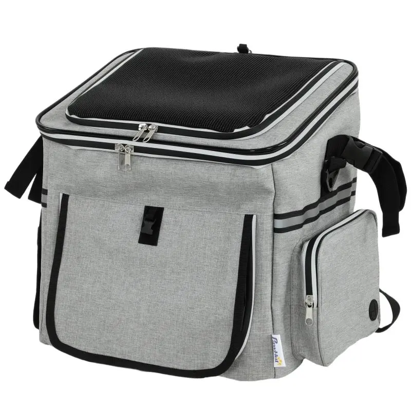 Portable Front-Mounted Bicycle Basket for Dogs, Includes Safety Leash, Cushion, and Bowl – For Small Dogs up to 5kg (Light Gray)