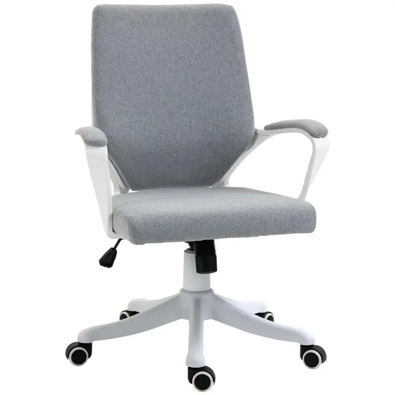 Ergonomic Office Chair with Adjustable Height, 360 Degrees Swivel Padded Desk Chair with Rocking Function, in Breathable Linen-Effect Fabric, for Home Office, Gray