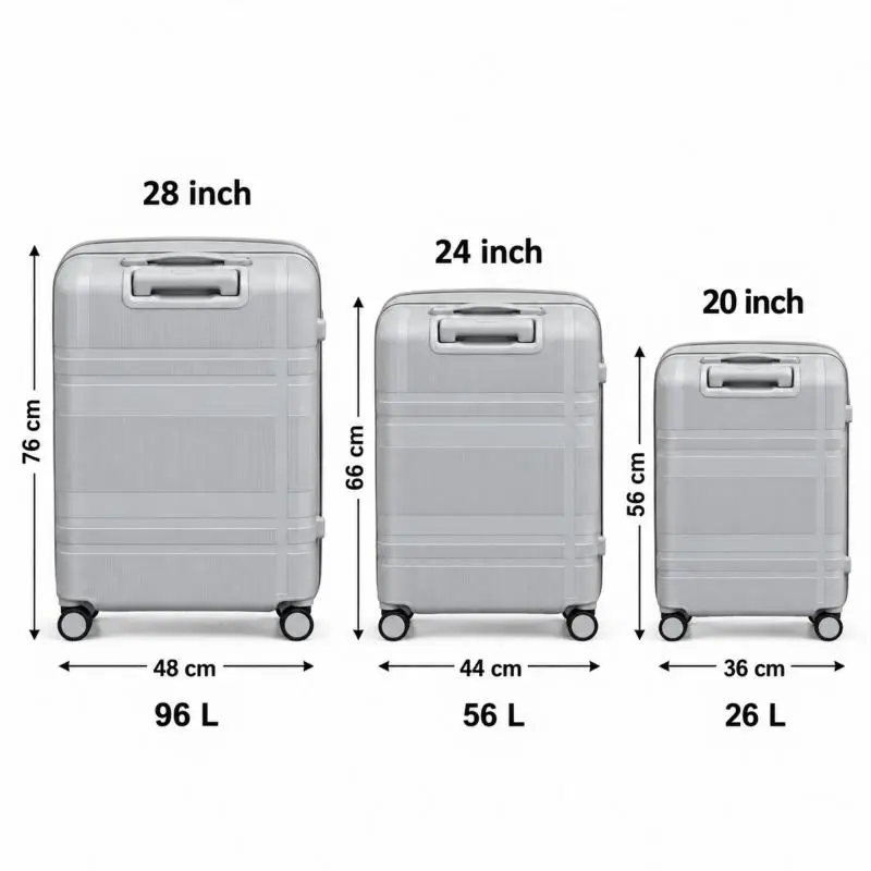 3 PCS/Set 28/24/20 inch Hardshell Luggage Lightweight Suitcase with 4 Spinner Wheels and Combination Lock, PP Material, Sky Grey
