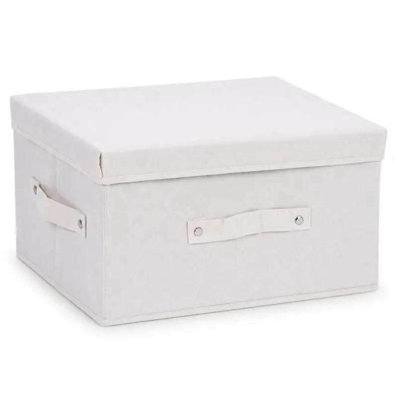Large Lidded Storage Box 55 x 42 x 30 cm, 69L Collapsible Fabric Storage Bin with Lid & Front Handle, Foldable Organiser for Clothes, Bedding, Blankets, Wardrobe & Under Bed - 3 Colours Shipped at Random