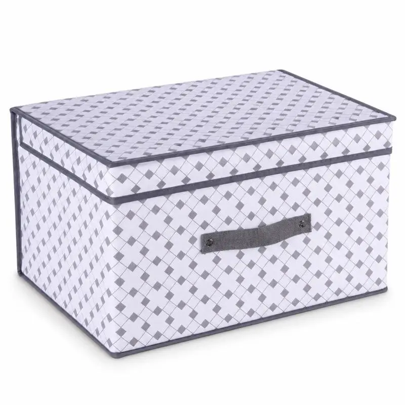 XXL Patterned Storage Box 70 x 40 x 30 cm, 84L Collapsible Fabric Storage Bin with Lid & Front Handle, Foldable Organiser for Clothes, Bedding, Blankets, Wardrobe & Under Bed - 3 Colours Shipped at Random