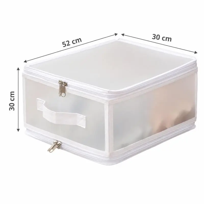 Foldable Clothes Storage Box 52 × 30 × 30 cm, Zip-Top Wardrobe Organiser with Clear Panel and Carry Handle, Deep Storage Bag for Duvets and Winter Clothes